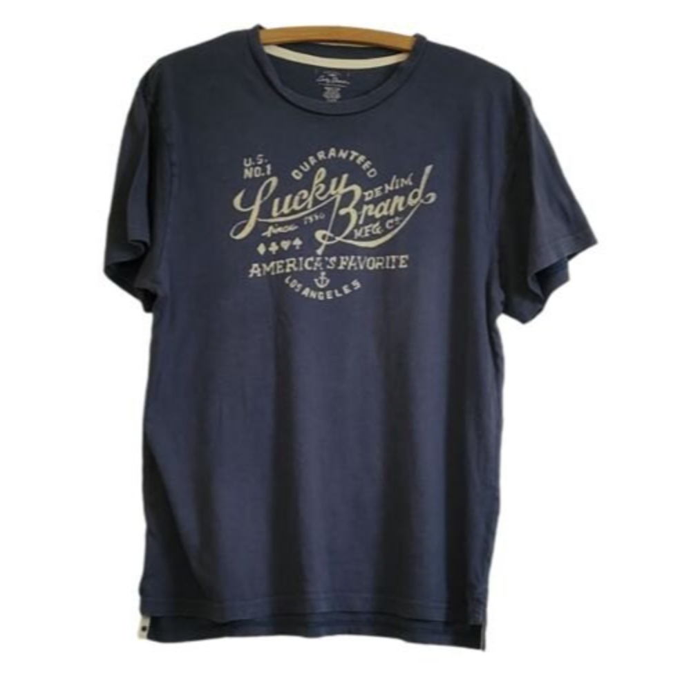 t shirt lucky brand denim blue los angeles guaranteed since 1990 sz med